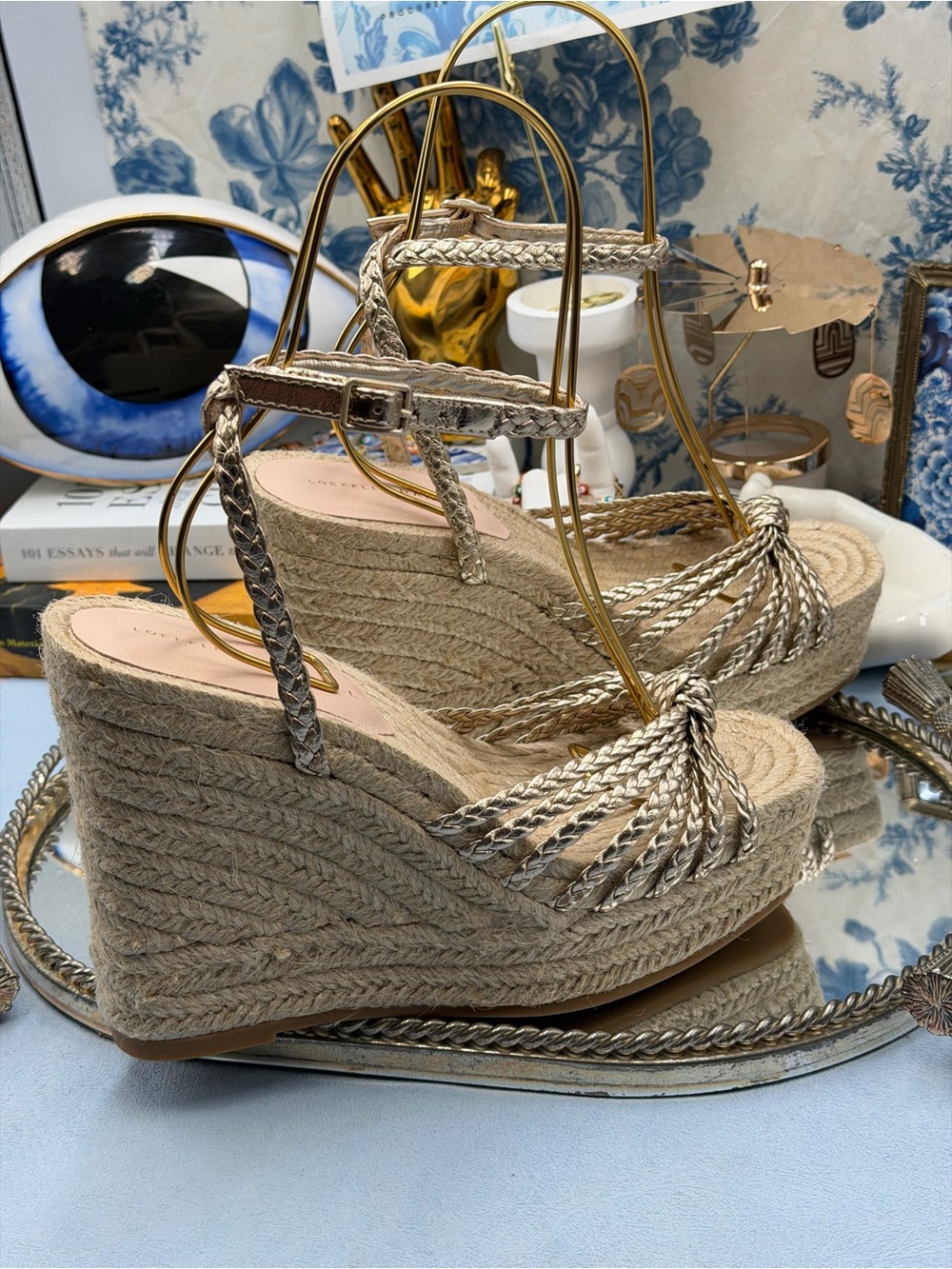 🆕 LOEFFLER RANDALL 🧿 NWOB Pamela Mignon Pale Gold Metallic Leather Wedge, Sz 7 - Picture 12 of 13